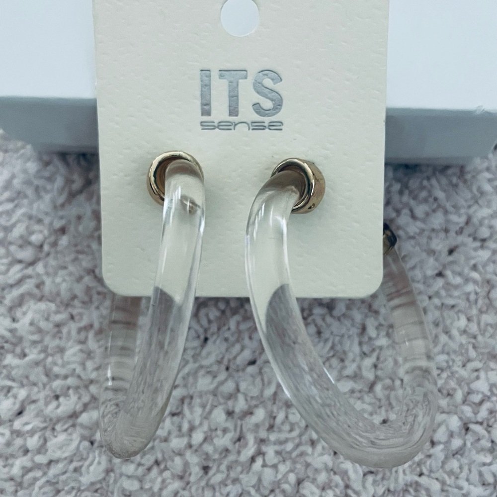 Clear Acrylic Hoop Earrings with gold accents
